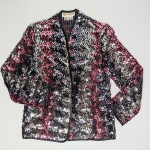 Vintage Ann Green sequined blazer jacket size black silver pink
